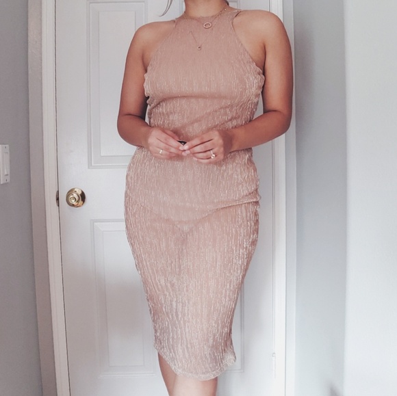 Revolve ; madyson mesh halter dress rose gold m - Picture 3 of 8